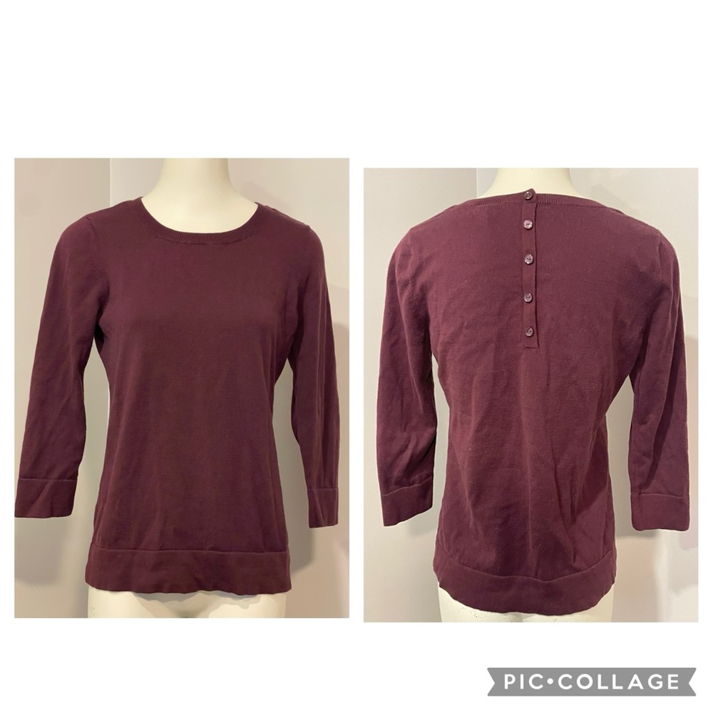 Ann Taylor Loft Plum 3/4 sleeve buttons down the back sweater